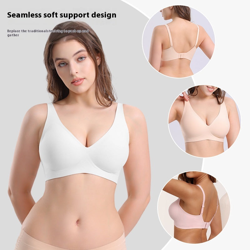 Wireless Seamless Underwear Women'S Big Chest Small Deep V Push up plus Size Bra