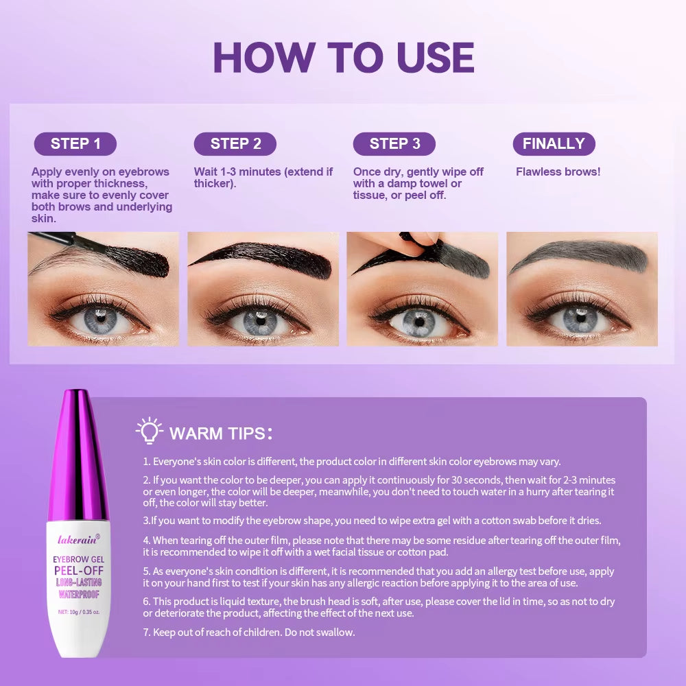 Tattoo Peel off Eyebrow Gel Tint Long-Lasting Semi Permanent Brow Tint Waterproof Transfer-Proof Defined Looking Brows Cosmetics