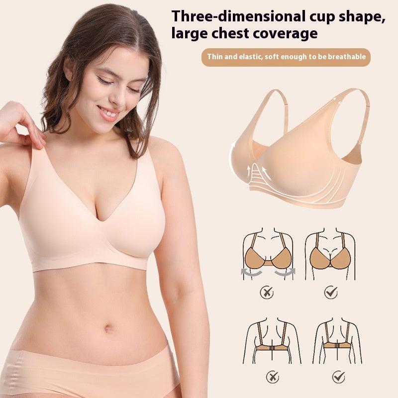Wireless Seamless Underwear Women'S Big Chest Small Deep V Push up plus Size Bra